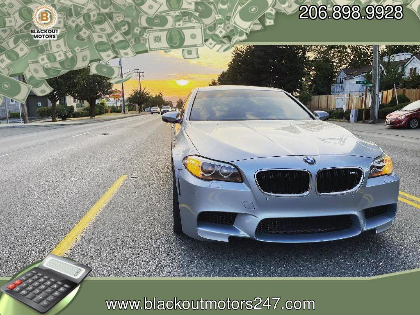 2014 SILVERSTONE 2 METALLIC /Extended Merino Leather Upholstery BMW M5 TWIN-TURBO SPORT PREMIUM (WBSFV9C53ED) with an 4.4L engine, Automatic transmission, located at 1505 S 356th St., Federal Way, WA, 98003, 47.282051, -122.314781 - This M5 is beyond fast: 7-Speed M Double-Clutch w/DriveLogic and 4.4L V8 32V DOHC TWIN-TURBO Engine. COMPETITION PACKAGE with increased horsepower (up to 775 hp), high-gloss black design elements, forged wheels, lowered sport suspension, and an M Sport exhaust system. Modifications: FabSpe - Photo#0